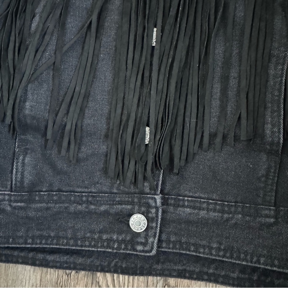 Fringe Black Denim Jacket Small - Picture 4 of 7
